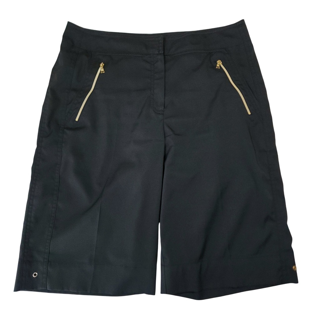 Tail Tech Golf Shorts sz 8 Women Black Bermuda‎ Gold Zipper Pockets Performance